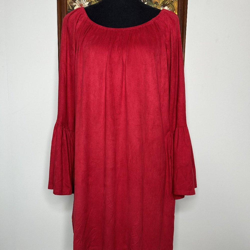 Emma Rose Blouse Tunic Top Women M Elastic Neckline Flared Sleeve Red Velvet USA